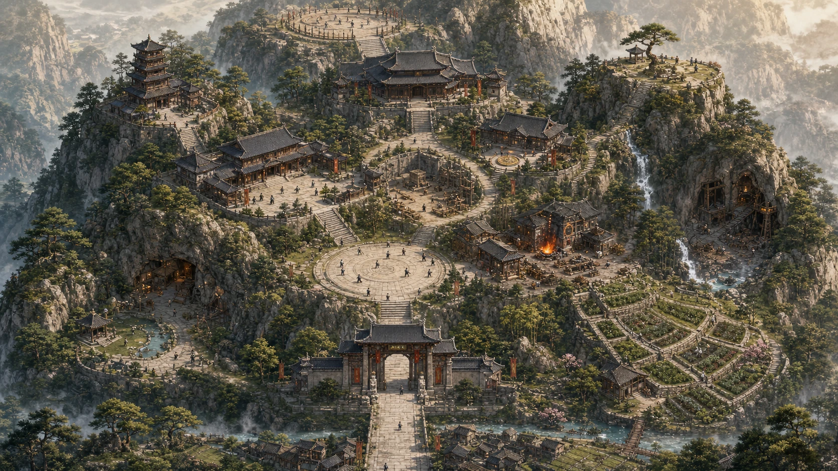 红尘剑宗舆图:山门道路连通山下城郭